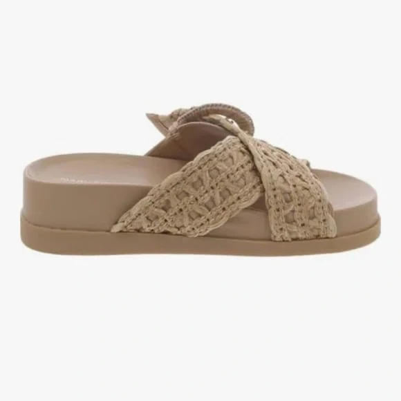 MARC FISHER Women Welti Woven Suntan Natural Tan Slide Sandals Sz. 5.5 - Picture 10 of 13